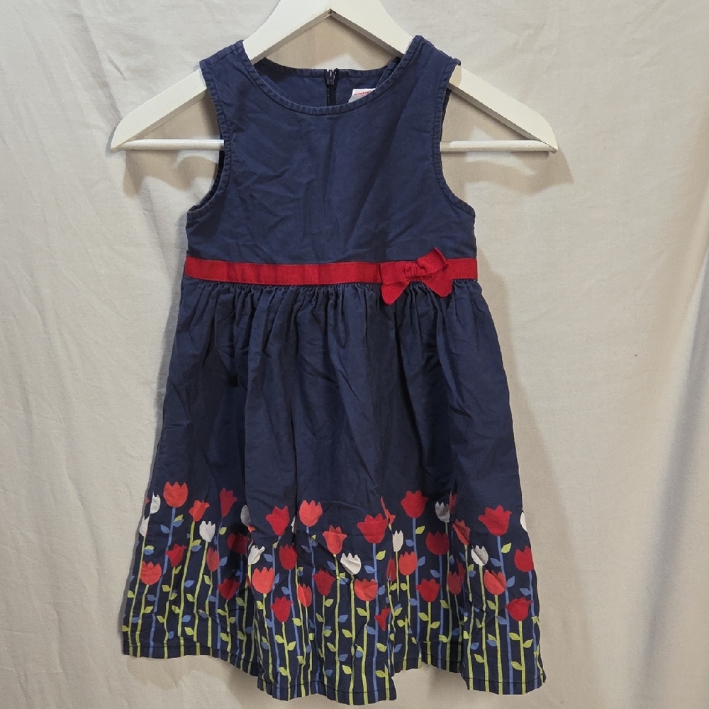 Gymboree Size 6 Girls Navy Dress with Red And White Spring Floral Pattern